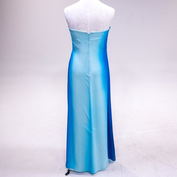 Y2K Vintage 8 Silk Dress Ombre Tie Dye Printed Strapless Long Maxi Formal Blue - Picture 5 of 12